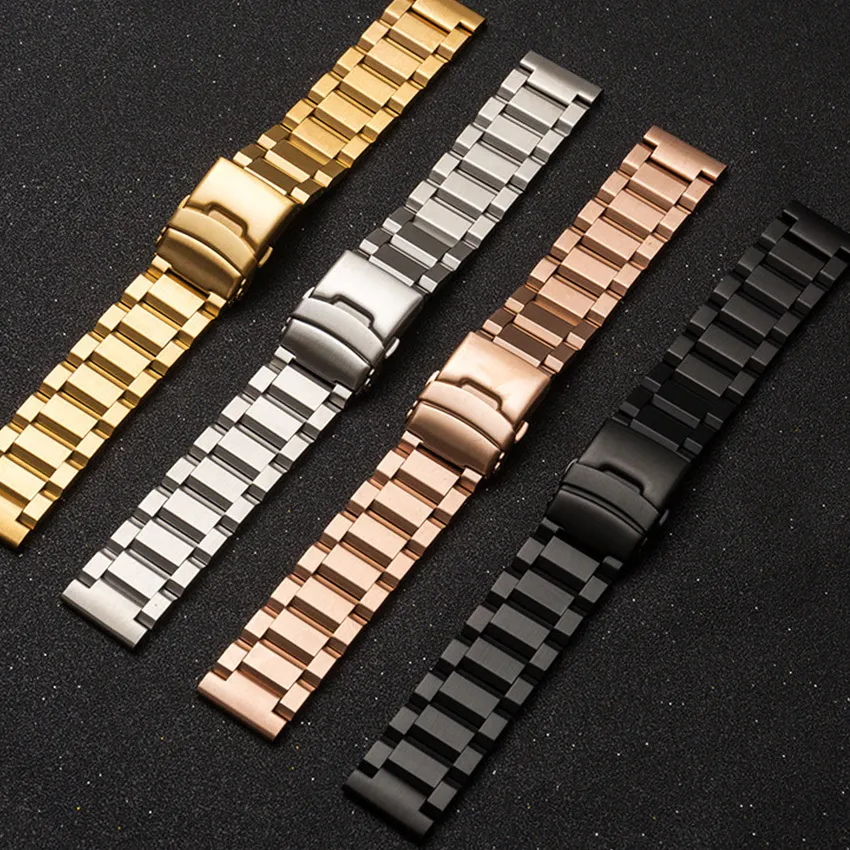 Watch Bands 18mm 19mm 20mm 21mm 22MM 23mm 24mm 25mm Stainless Steel Strap Metal Watch Band Link Bracelet Watchband Black Silver Rose Gold 230509
