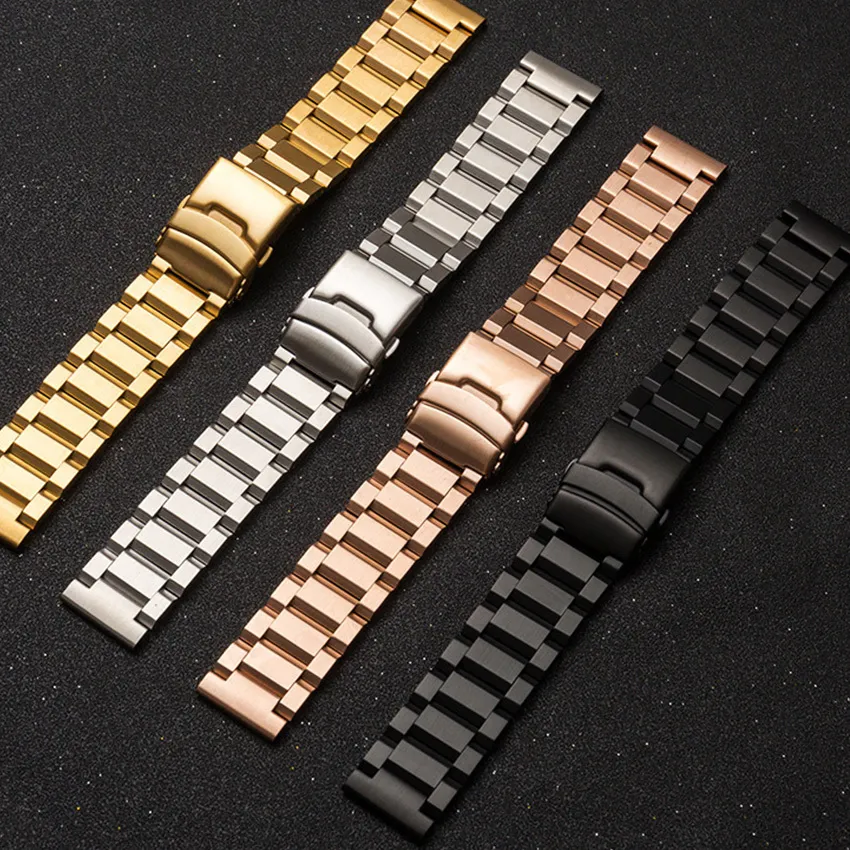 Stainless Steel Watch Band 18mm 25mm Metal Watch Strap Link Bracelet for Men Women Black Silver Rose Gold 2024
