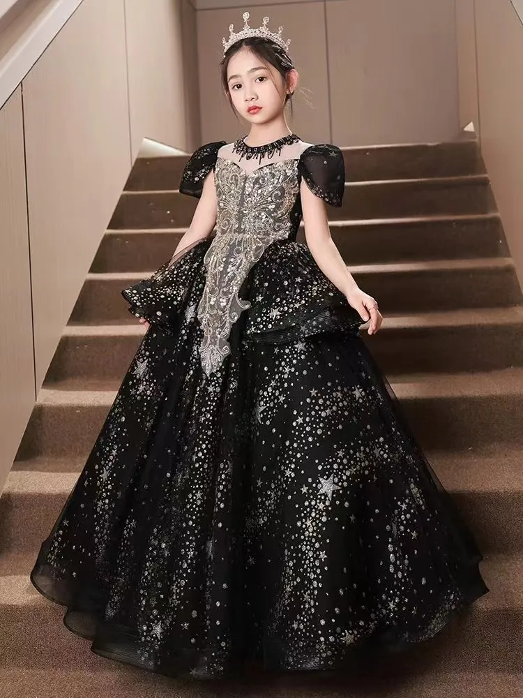 Black Lace Flower Black Princess Gown For Girls Perfect For Weddings,  Formal Events, And Evening Parties Formable Bow Long Gown For Childrens  Year Of Year Vestidos From Blumin, $37.75 | DHgate.Com