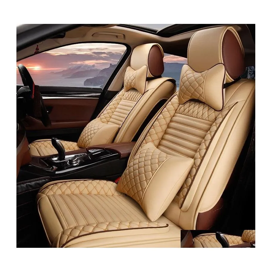 Car Seat Covers Ers Fit Accessories Er Sedan Fl Set Design Durable Pu Leather Adjuatable 5Seats With Headrests Pillows Cushion For D Dhm9L