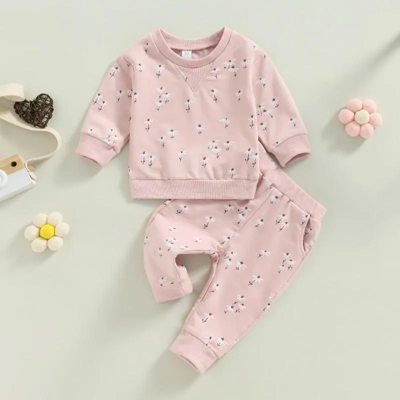 Conjuntos de ropa de 0 a 18 meses para niñas pequeñas, conjunto de ropa deportiva con estampado Floral, jersey de manga larga, sudadera, Tops y conjunto de pantalones informales elásticos