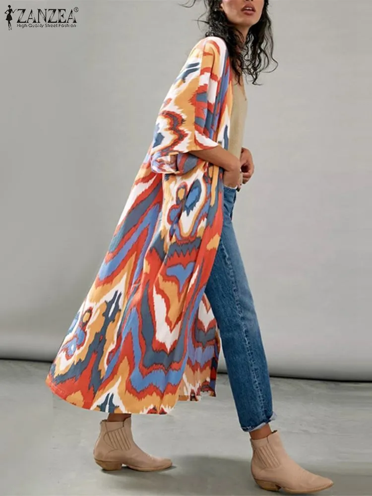ZANZEA Womens Elegant Chiffon Kimono Cardigan Blouse Printed