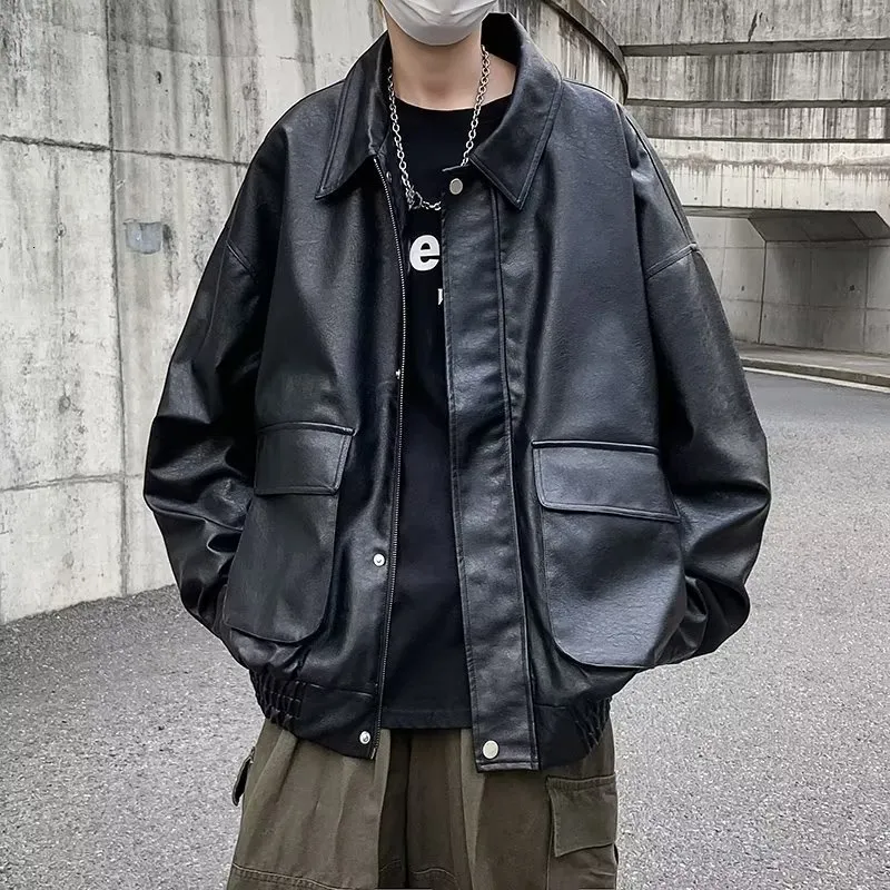 Men's oversized leather jacket discount
