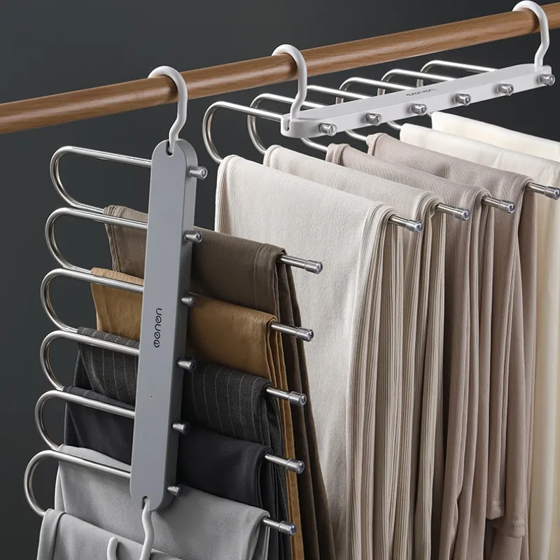 Hangers -rekken Multifunctionele 6in1 -broekhanger voor verstelbare garderobe Organisator Trouser Storage Rack broek Tie opslagrek 230508