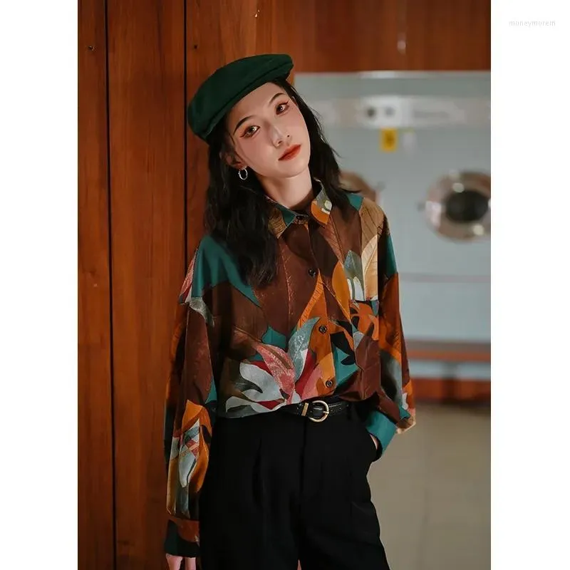 Women's Blouses Brown Print Women's T-Shirt Long Sleeve Chic Design Casual Urbane Loose Spring Autumn Beautiful Blouse