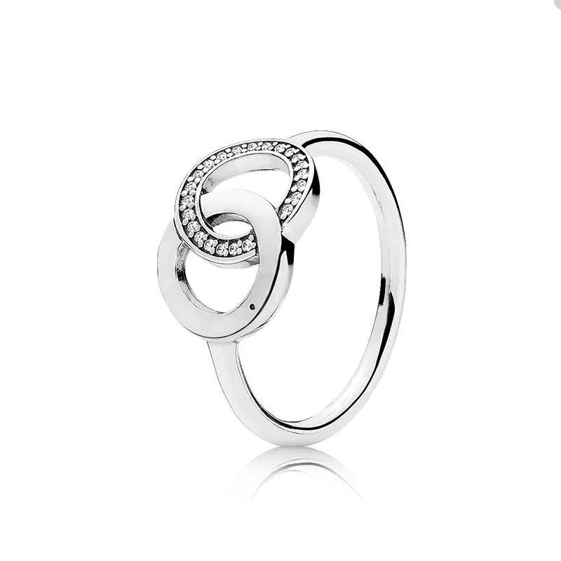 Bagues en argent sterling 925 double cercle pour Pandora Fashion Party Bijoux Designer Bague Set pour femmes Sisters Cadeau Bague en diamant en cristal avec boîte d'origine en gros