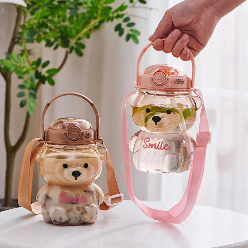 Comprar Botella de agua de 1 litro para niños, vaso con tazón taza con  pajita, oso Kawaii, verano, deporte al aire libre, plástico, escuela,  niñas, lindo vaso para beber