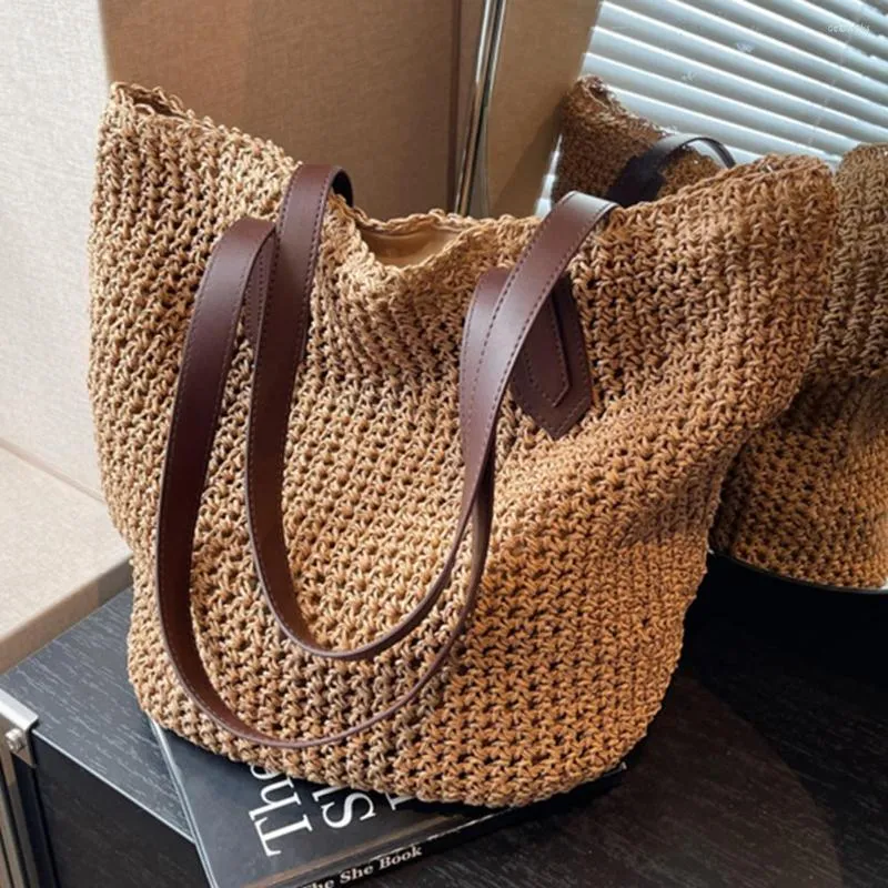 Bohemian Straw Evening Bags 2022 For Women Large Woven Underarm Handbag