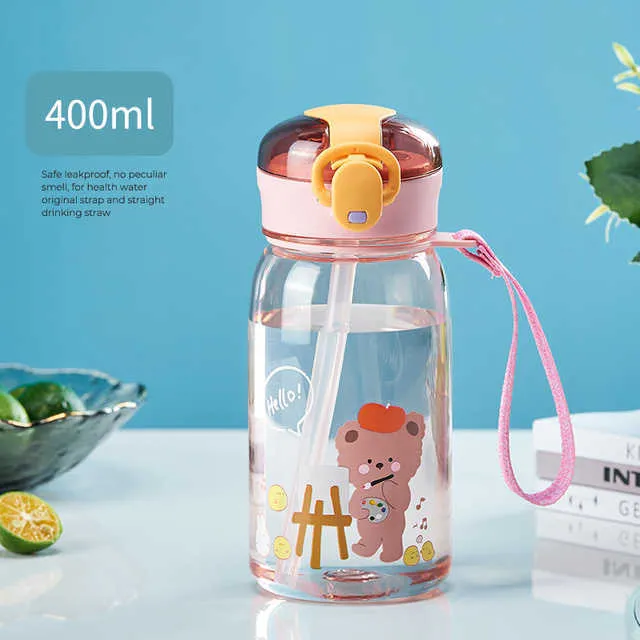 400ml Kids Water Sippy Cup With Straw Cartoon Leakproof Bottles Outdoor  Portable