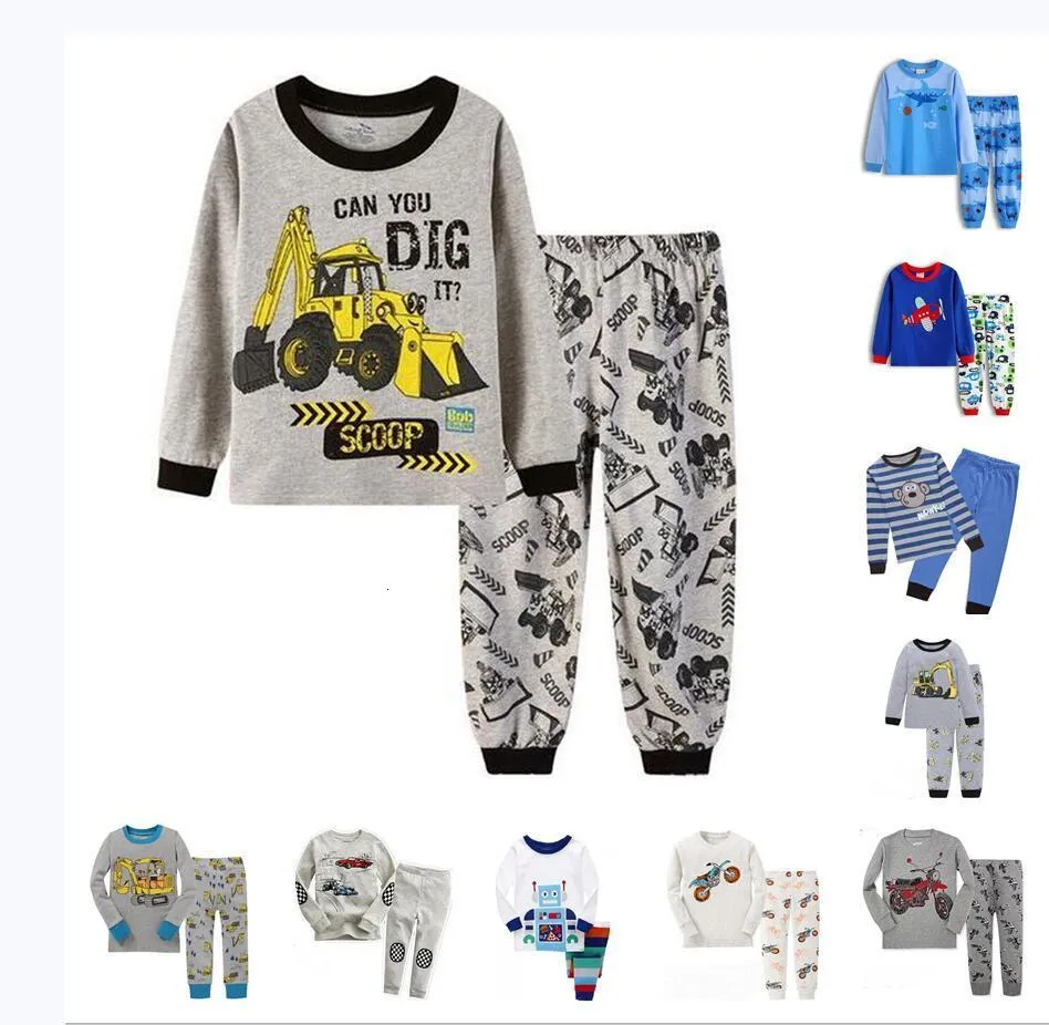 Pijama Digger Baby Garoto Pijama Suites Ternos de Manga Longa Criando Crianças T-shirts Trouser Pijamas Conjunto Kid Sleepwear 2 3 4 5 6 7 anos 230509