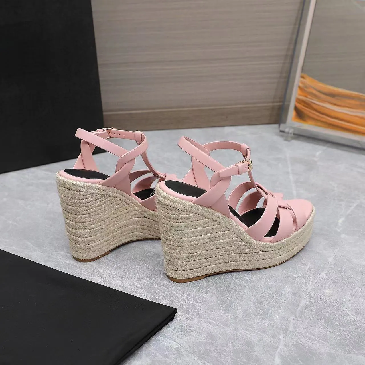 Sandals Shoes Fashion Women`s Dance Shoes Sexy High Heels Suede Women`s Metal Belt Buckle Wedge Heels Women`s Shoes