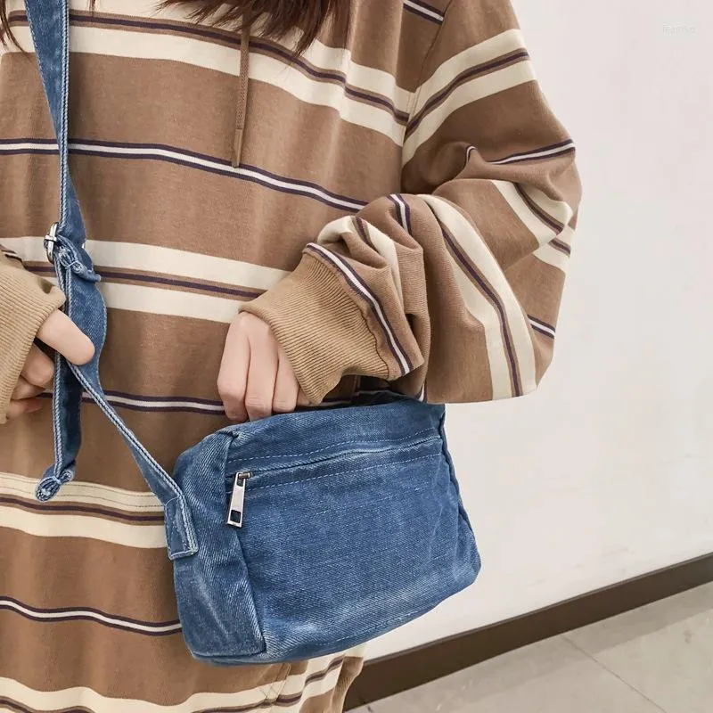 Avondtassen 90s mode y2k denim klein formaat smartphone side sling schoudertas vintage textiel stof doek zakje crossbody pocket