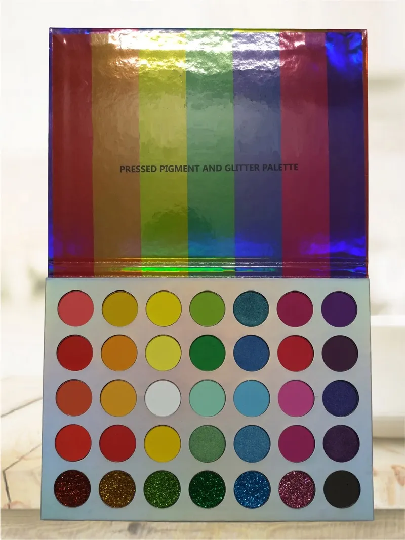 Langanhaltende 35 Farben Helle Lidschatten-Palette Make-up Hochpigmentierter Mattschimmer-Glitter-Lidschatten Gepresste Puderpalette Regenbogen-Lidschatten