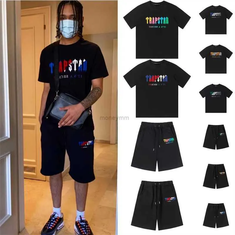 Designer Fashion Clothing Tshirt Tees Trapstar Rainbow Towel Embroidery High Street Casual Cotton Round Neck Short Sleeve T-shirt Shorts Capris Set Summer for sale