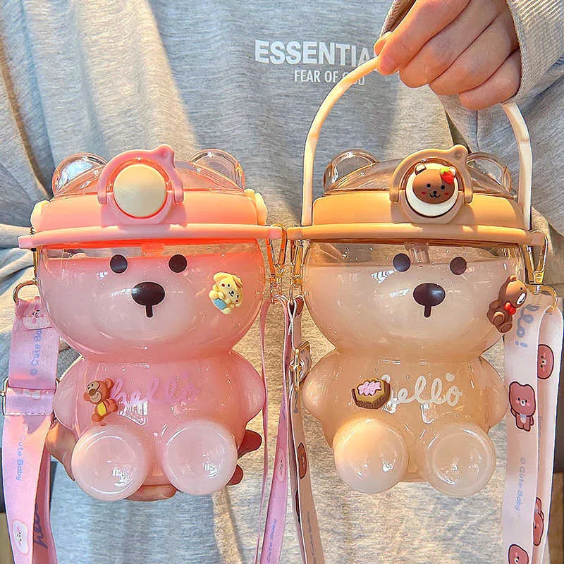 1 Liter Cute Bear Water Bottle For Girls: Leak Proof Travel Mug With ...