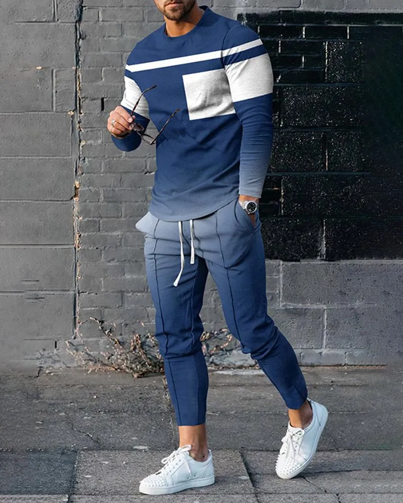 Men s Tracksuit Set 2 Piece Outfit Long Sleeve T Shirt Sportswear Casual Streetwear Fashion Suit