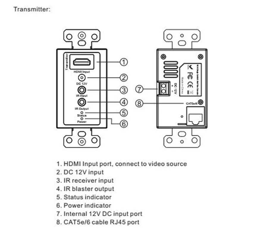 60M Wall Network Extender HMDI do RJ45 z montażowym wspornikiem zdalnym przedłużeniem 60M HDMI UTP Extender do Ekspresyjne kablowe RJ45 z kontrolą podczerwieni IR