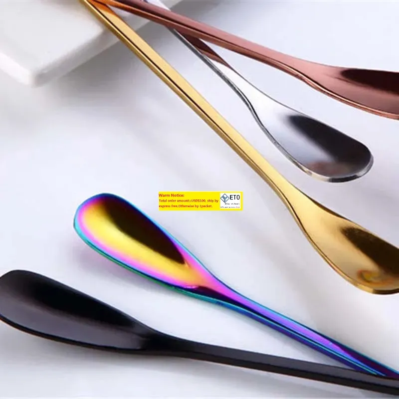 Stainless steel Long ladle dessert spoon coffee Scoops gold rainbow stirring mug ice home Kitchen Dining Coffeeware