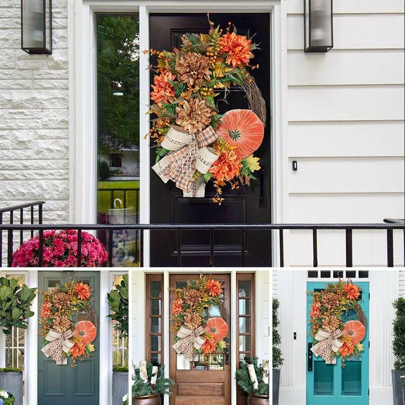 Decorative Flowers Pumpkin Fall Wreath For Front Door Unique Design & Handcraft Autumn Decorations Home Party Harvest Festival Indoor