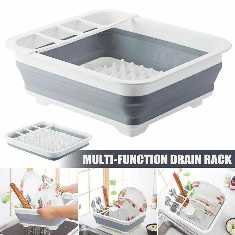 Organisation Foldbar Dish Rack Kökshyllor Drainer Tool Bowl Tabell Process Plate Storage Organiser Holder Fold Torkning Hem TPR Rack Hylla