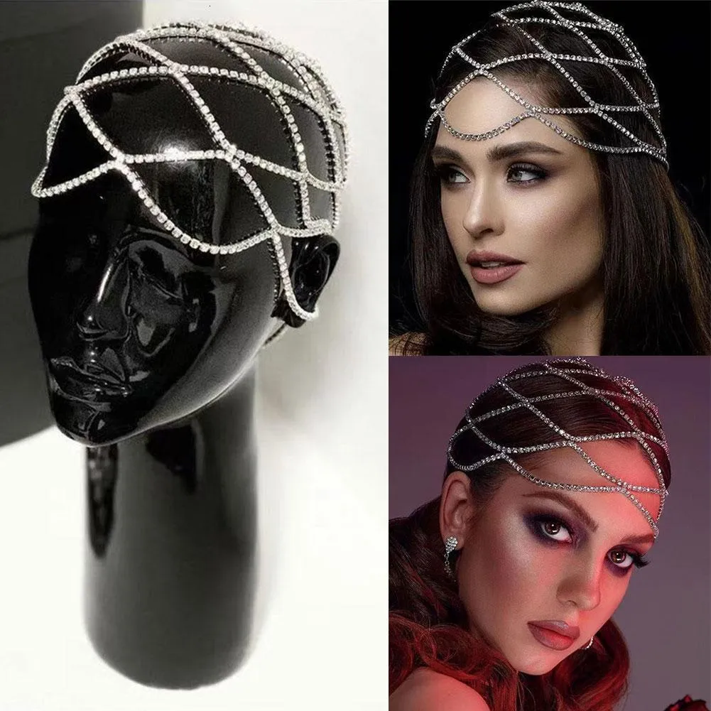 Bijoux de cheveux de mariage, couvre-chef en maille creuse, chaîne de mariée pour femmes, accessoire de chapeau de luxe en cristal, 230508