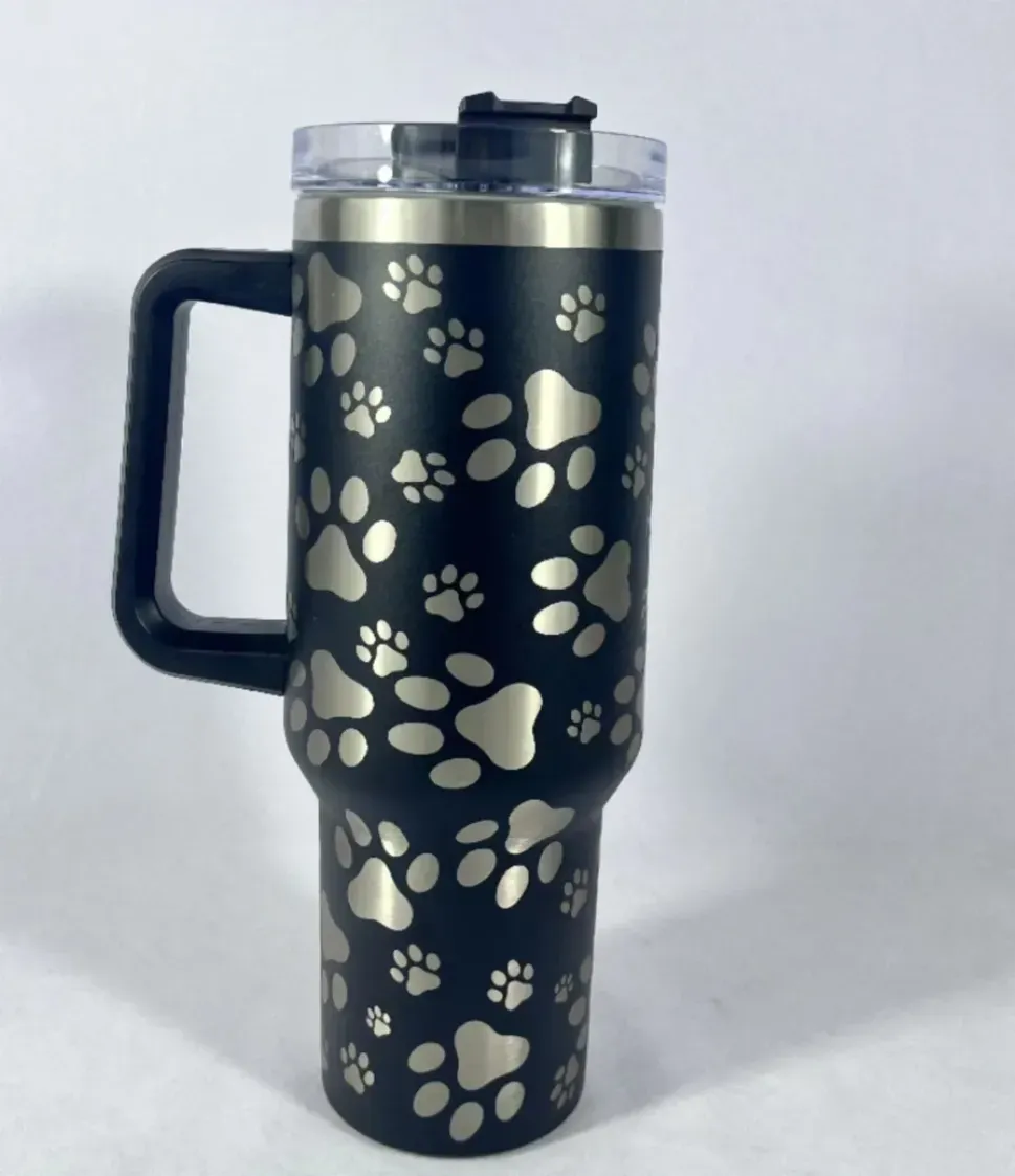 40oz Cat Dog Claw Paw Tumbler with Handle Lid Straw Stainless Steel Big Capacity Beer Mug Laser Printing Water Bottle Vacuum Insulated Outdoor Camping Cup E0423