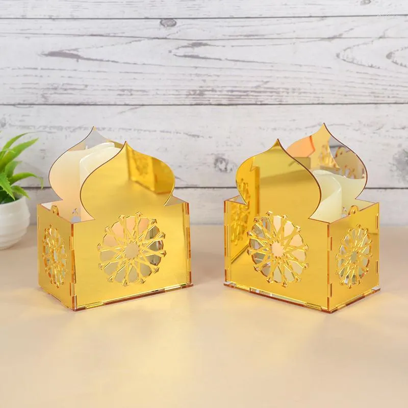 Papel de regalo, 1 pieza, adornos de espejo acrílico dorado, caja de dulces de Mubarak, decoración de mesa de joyería, decoración islámica musulmana para el hogar, fiesta festiva