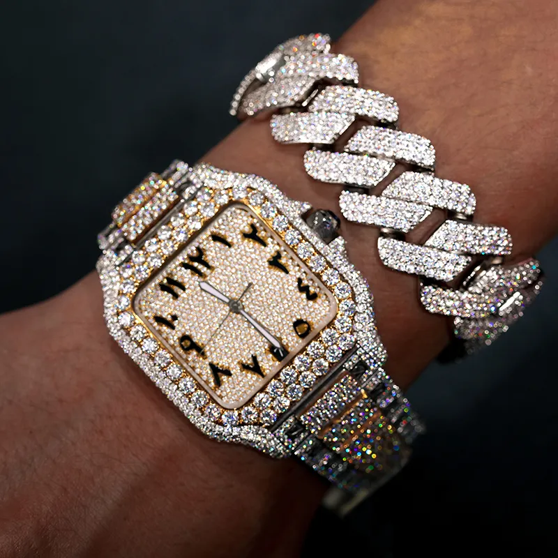 DHgate.com:2024 Mens Luxury Gold Plated Iced Out Moissanite