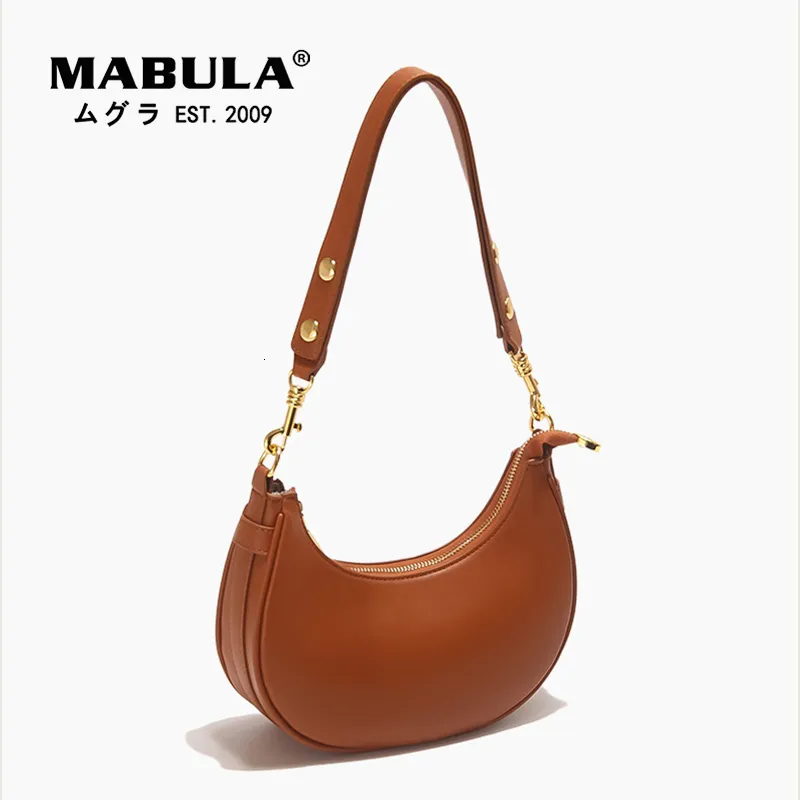 Вечерние сумки Mabula Brown Half Moon Women Hobo плечо кошельки бренда повседневные кожаные сумки модные портативные слинг -сумок 230508
