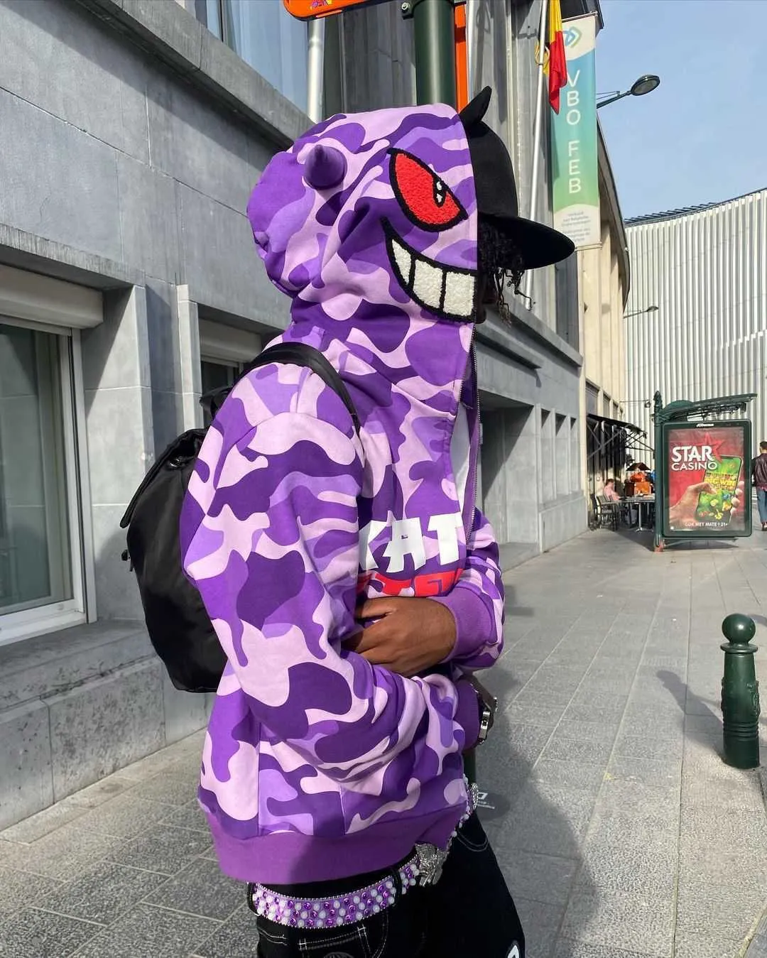 M skie Bluzy Bluzy Y2K Hip Hop Kamuflabe Druk Zwyci ski Zamek