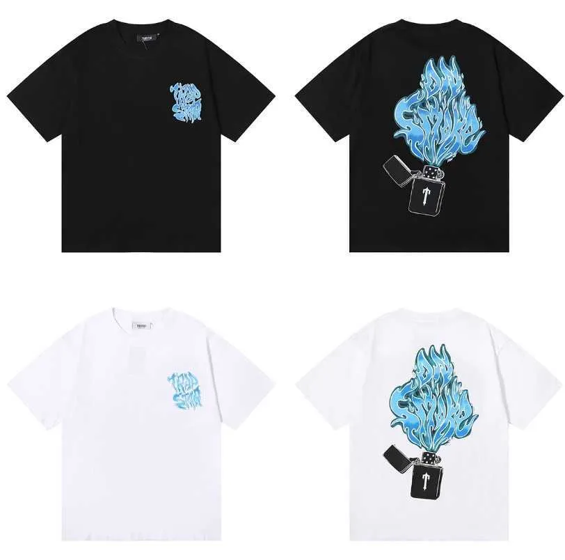 Projektant Fashion Clothing Tshirt Trees Trapstar Lost Blue Flame Print American Street Trend marka luźna maza męska koszulka dla kobiet z krótkim rękawem Summer na sprzedaż