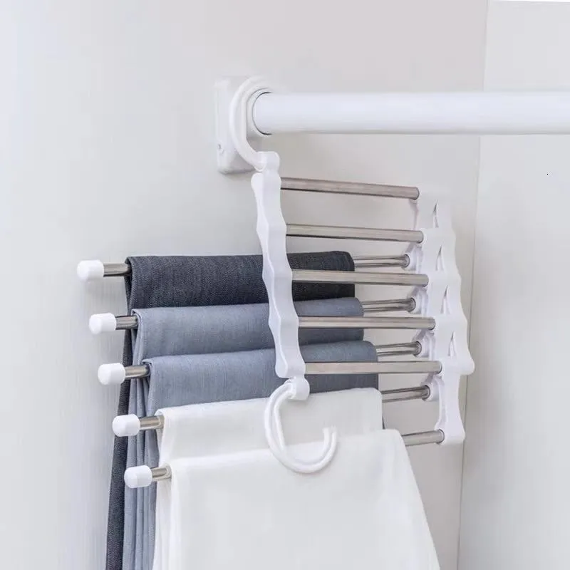 Hangers Racks 5in1 Magic Trouser Clothes Stainless Steel Folding Tie Bedroom Wardrobe Organizer Storage 230508
