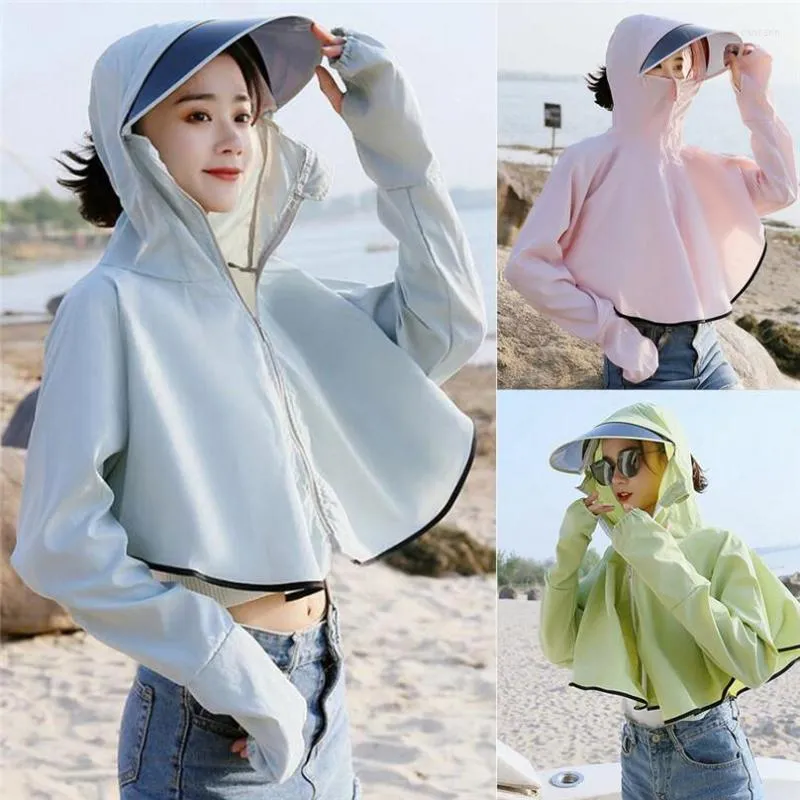 Jackets de corrida Verão Summer Outdoor Sportswear Womens Sun Protetive Capuzed Capeled Jacket Hat Chap