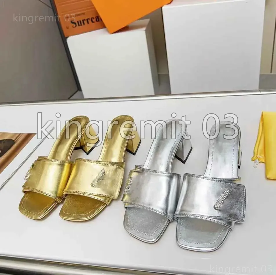 Designer Sandaal Shake platte muilezel Vrouwen metallic lambsklein slipper midden hiel slippers hoge hakken dikke hakken glijbanen zomerglaasjes met doos