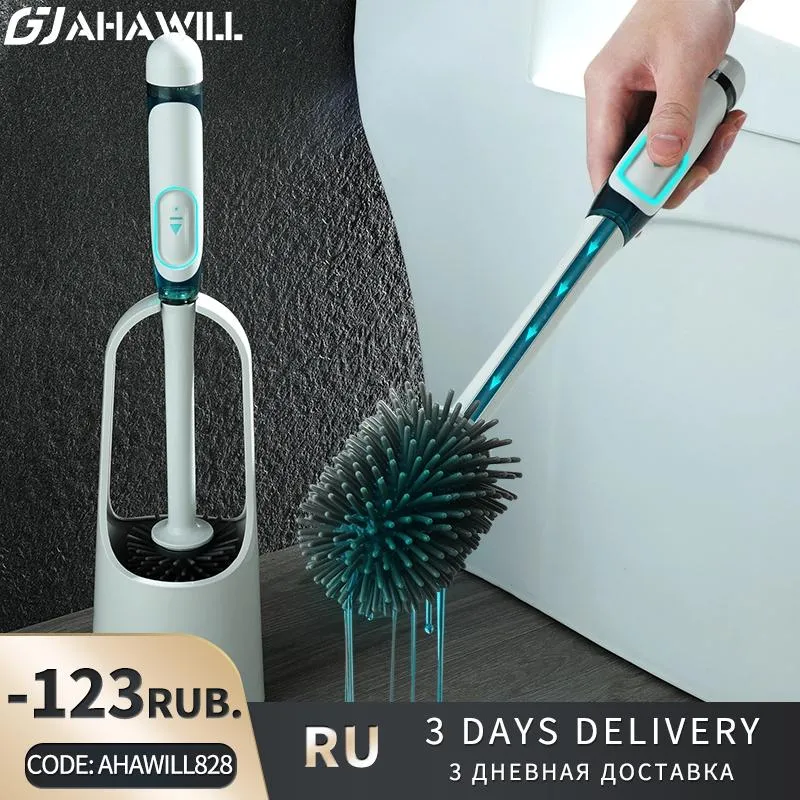Brushes AHAWILL Silicone Toilet Brush With Cleaning Tube No Dead Corners Wash Toilet Set Quick Draining Clean Tool Bathroom Accessories