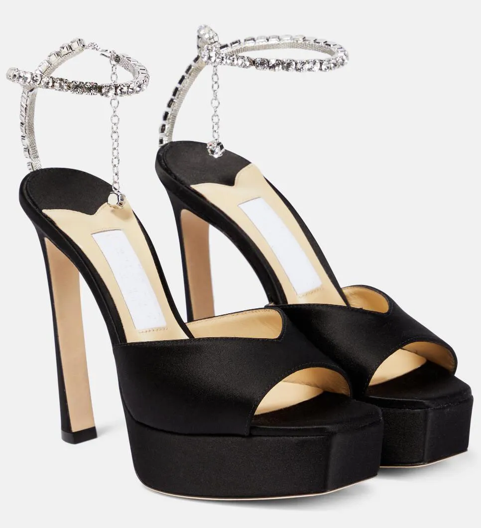 العلامة التجارية الشهيرة Saeda Women Platform Sandals أحذية مع سلسلة كريستال عالية الكعب سهرة اللباس سيدة المصارع صندل مضخات خصم EU35-43