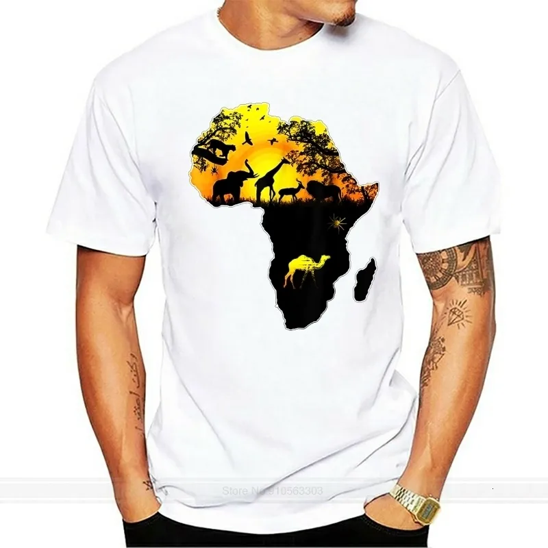 Camisetas masculinas Africano Savannah Safari Wildlife Africa Map Maph Moda Tamis Men Men Summer Print Casual Men Marca Personalizar camisetas 230509