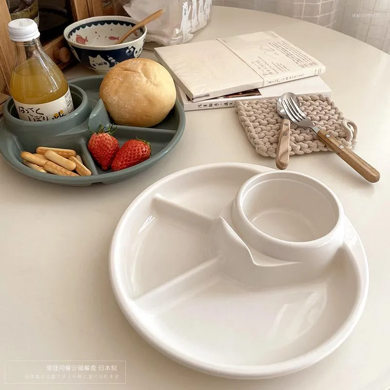 Assiettes AhunderJiaz Style nordique en plastique compartiment plateau étudiants repas pour enfants bébé séparant assiette à dîner maison ustensiles de cuisine ensemble