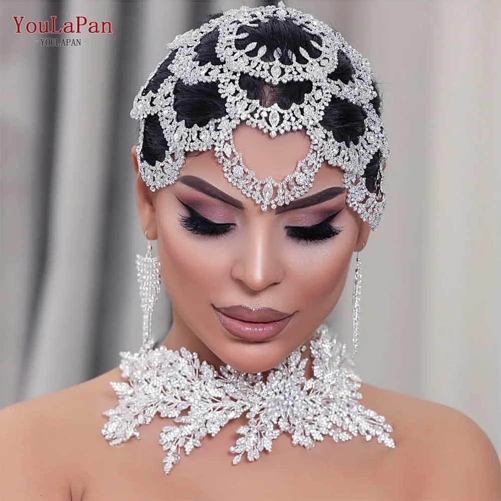 Wedding Hair Jewelry YouLaPan HP480 Bridal Headband Big Flower Shape Headdress for Women Crystal Hollow Headpiece Zircon Headwear 230508