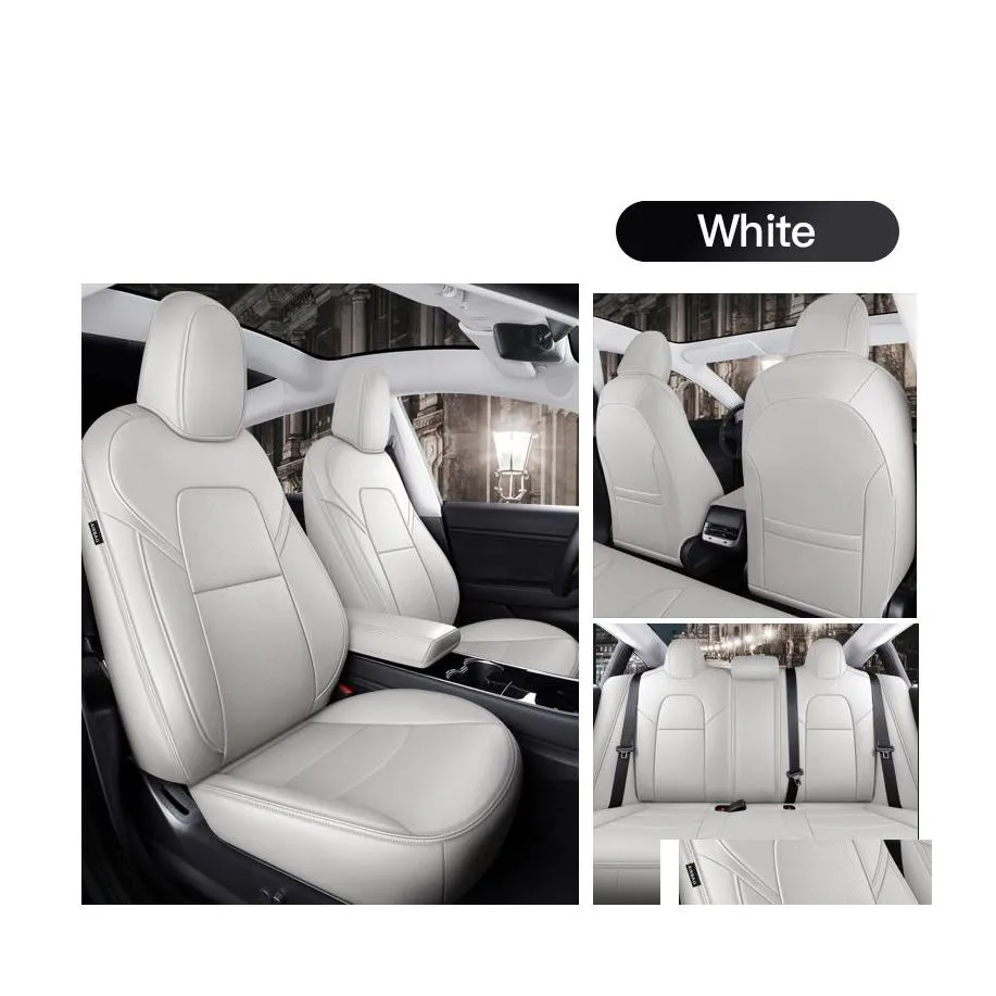 Car Seat Covers Accessories Er For Tesla Model Y 3 High Quality Leather Custom Fit 5 Seaters Cushion 360 Degree Fl Ered Please Note Dhd1Q