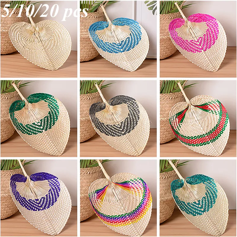Decorative Objects Figurines 5 10 20pcs Pure Handmade DIY Peach shaped Bamboo Woven Fan Summer Cooling Colored Chinese Style Hand Fans For Home Wedding Decor 230508