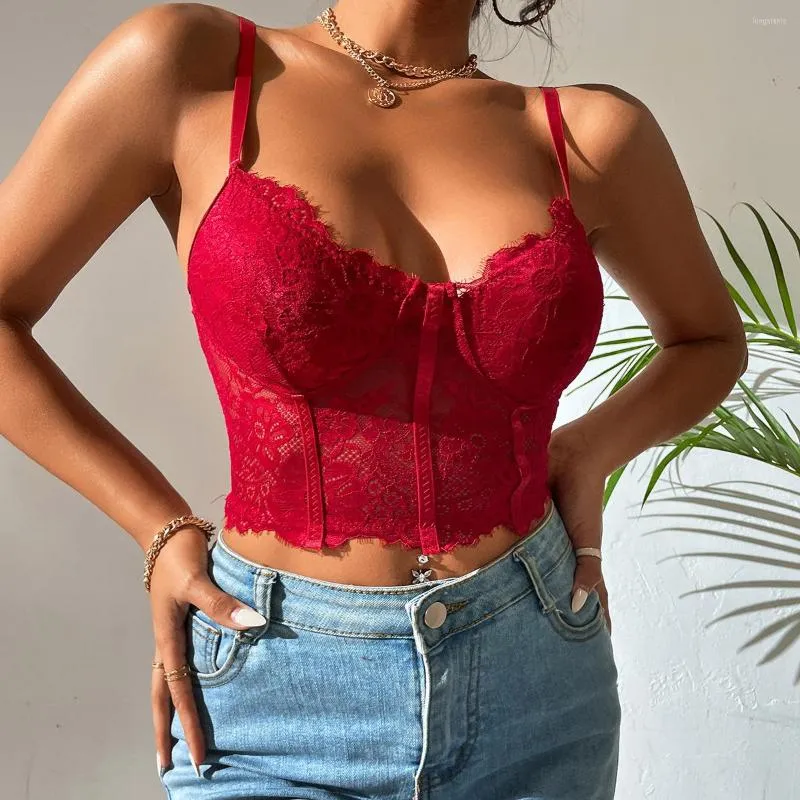 Women's Tanks Sexy Embroidery Lace Tank Top Women's Camis Tops Suspender Corset Cami Crop Cute Vest Elegant French Chic Party Clubwear