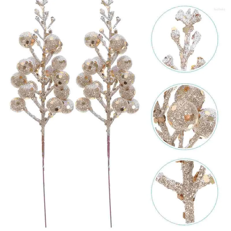 Flores decorativas Berry Christmas Picks Artificial Hastes Berries GlitterFake Hollystem Pinheiro Falhas Decorações de Pick Pick Silver