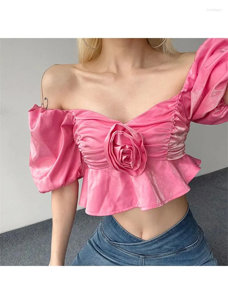 Women's Blouses Zomer Women Puff Sleeve vierkante kraag shirts Franse vintage gedrapeerd ontwerp Crop Tops Kawaii Gyaru Coquette Aesthetic