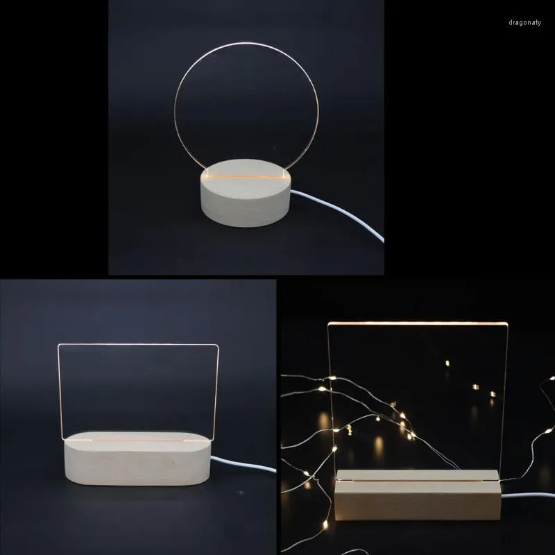 램프 홀더 수제 3D 아크릴 조각 나무 LED 디스플레이베이스 따뜻한 밤 조명 크리스탈 아트 유리 DIY 빛