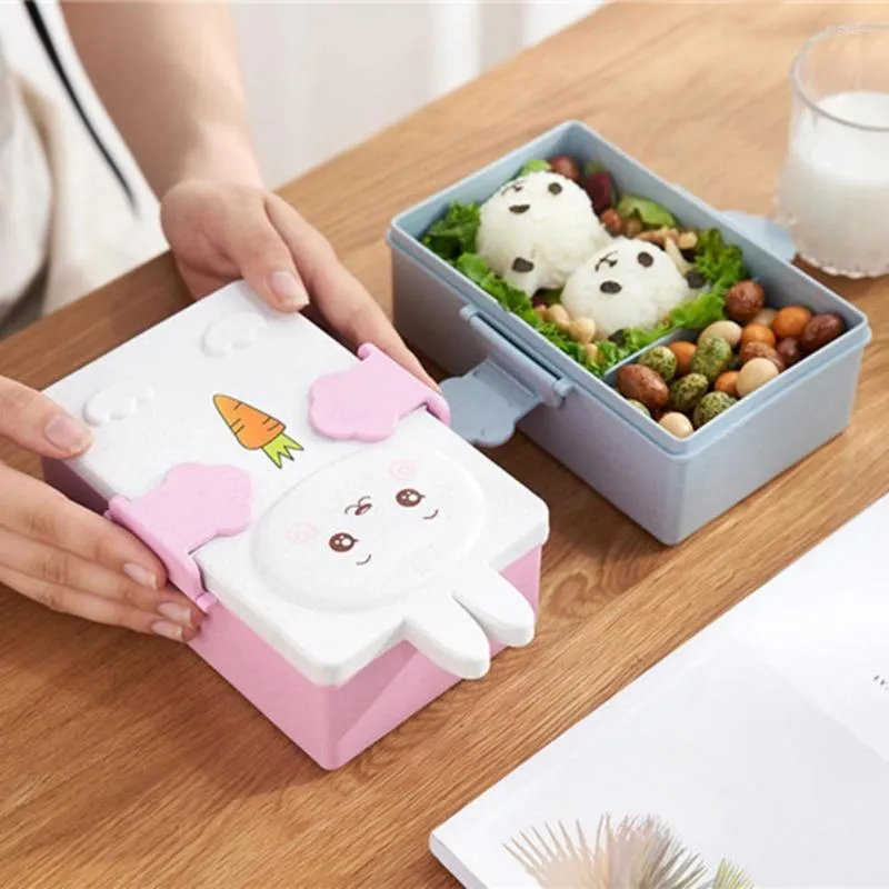 Servis uppsättningar 1 set bento box tecknad formfack snap-design bra tätning kawaii dagis barn lunch med bordsartiklar