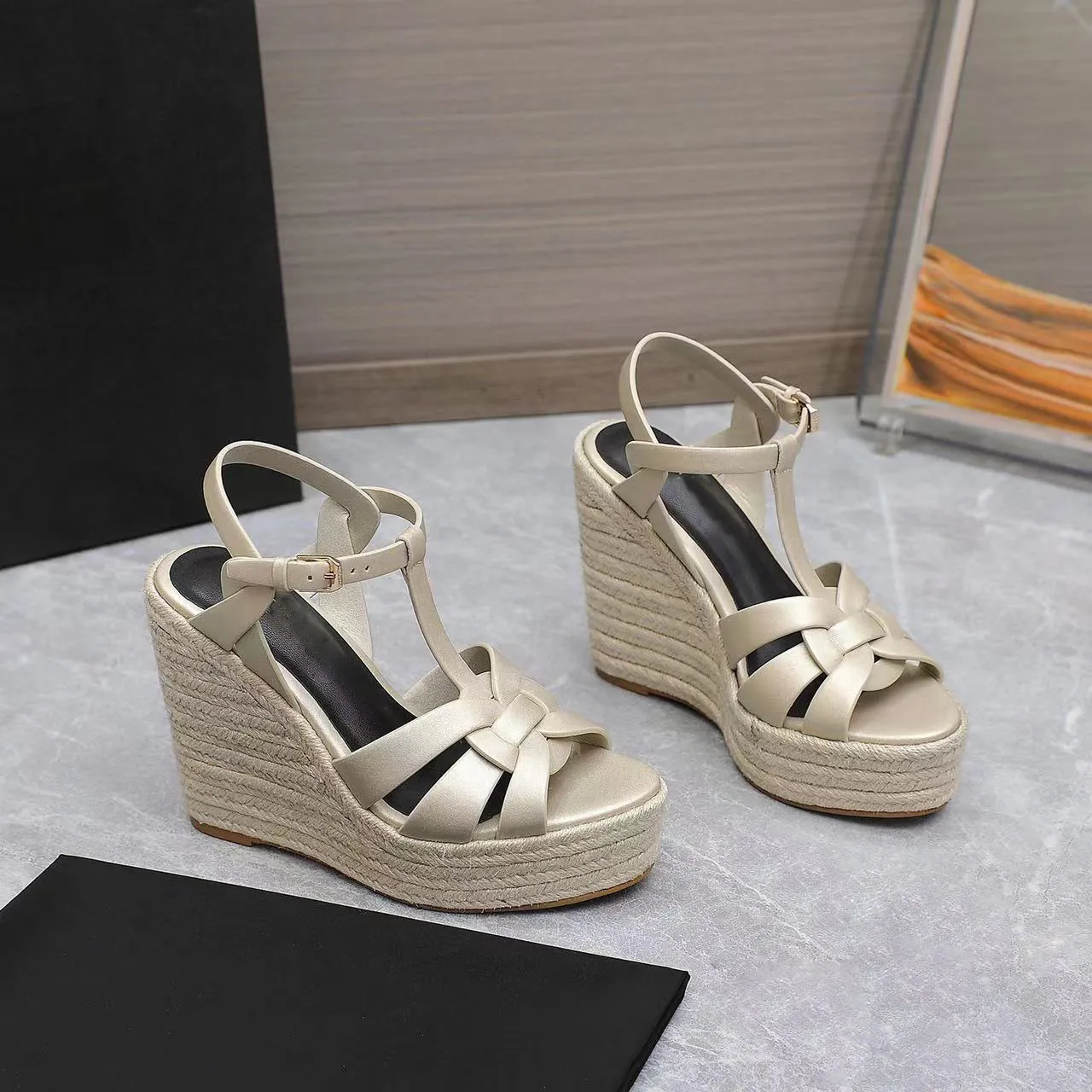 Sandals Shoes Fashion Women`s Dance Shoes Sexy High Heels Suede Women`s Metal Belt Buckle Wedge Heels Women`s Shoes