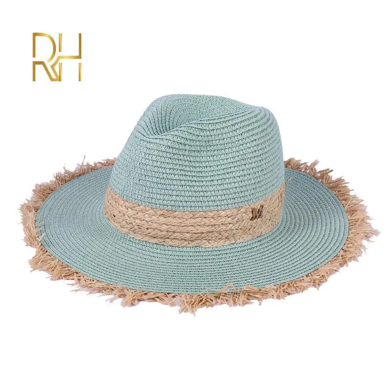 Stingy Brim Hats Summer Cowboy Cap Casual Sun For Women Fashion Letter M Jazz Straw Men Beach Panama Hat Wholesale RH 230508