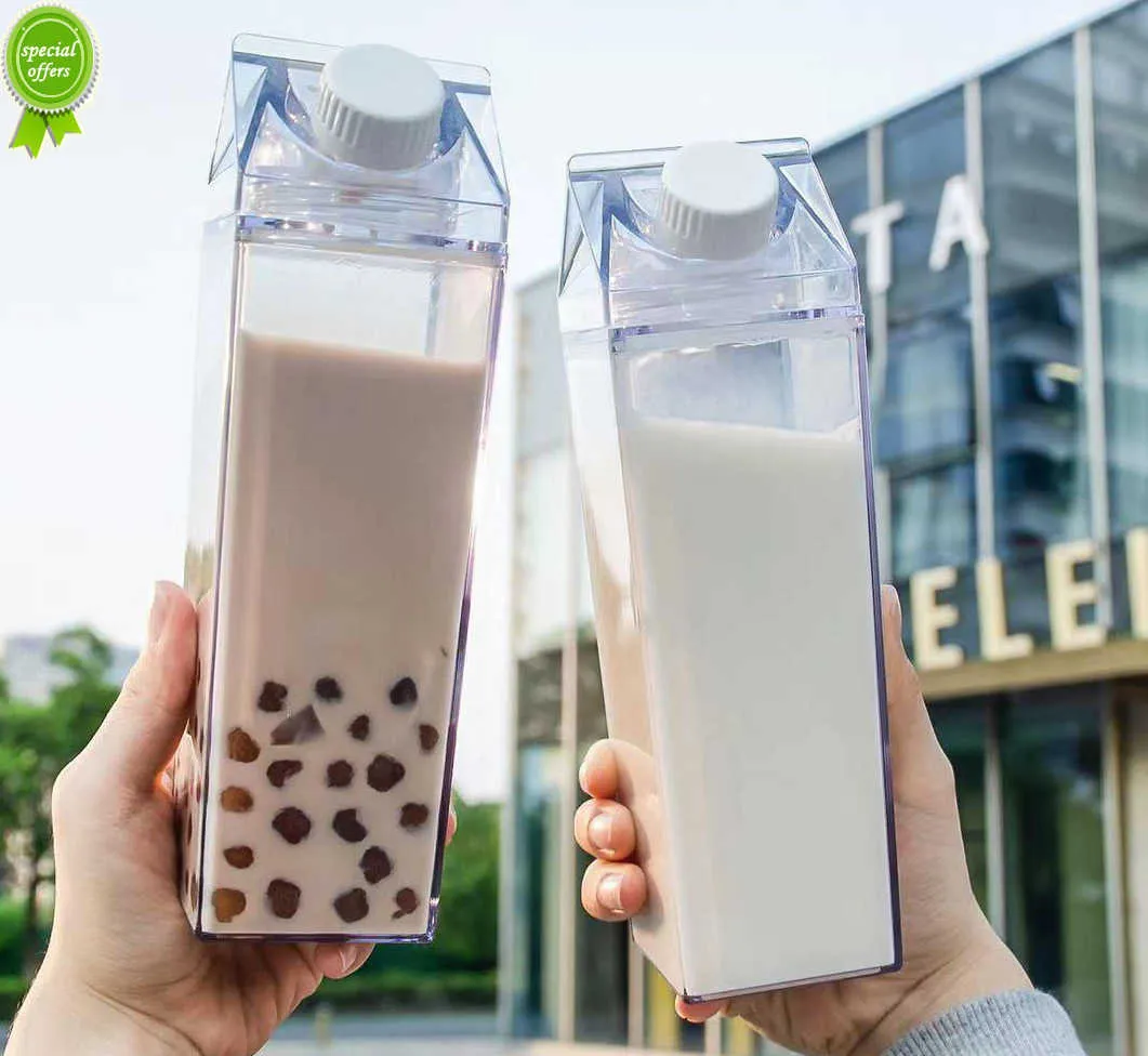 500/1000 ml Milk Carton Water Bottle Creative Milk Bottle Drinking Cup Plast Portable Clear Box Milm Storage TEA Bottle Bottle