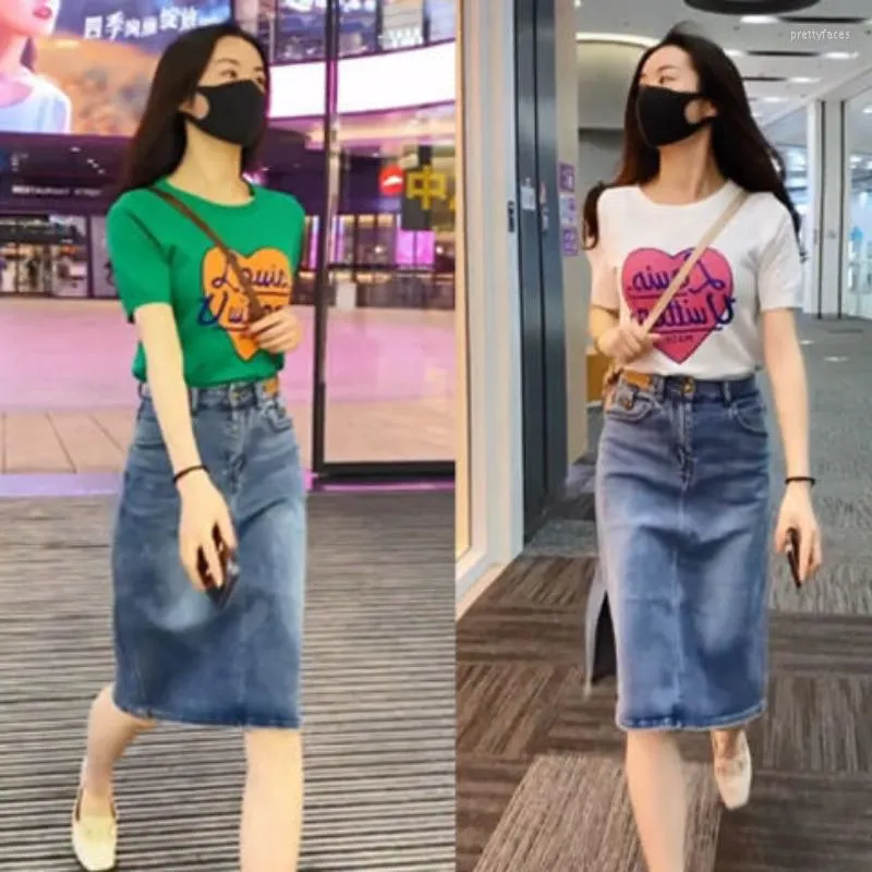 Vestidos de trabajo Pantalones vaqueros de moda Faldas Trajes Ropa de verano para mujer Conjunto de falda de mezclilla de cintura alta coreana Conjuntos de 2 piezas Conjuntos para mujer Q90